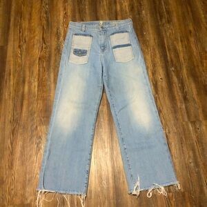 7 For All Mankind Jeans Women's 28 Cropped Alexa Flare High Rise Patch Pockets